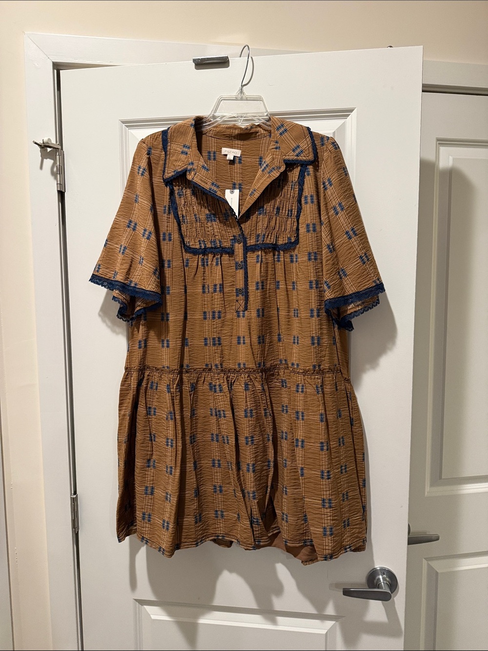 Pilcro Tan Dress with Navy Accents
